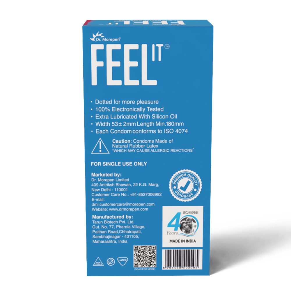 Dr. Morepen Feel It Mass Dotted Condoms 10S Strawberry Flavour