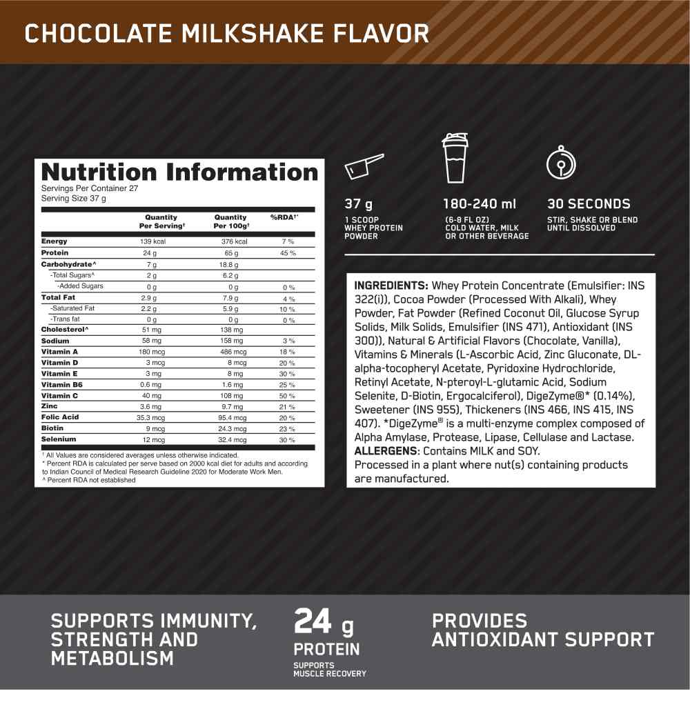 Optimum Nutrition (ON) Performance Whey Protein Powder 1Kg (Chocolate Milkshake)