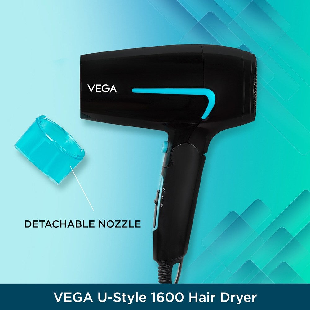 Vega Hair Dryer For Women & Men With Cool Shot Button (U-Style Dryer 1600 Watts)