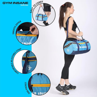 GYM INSANE BLUESAC Polyester Duffle Bag with Shoe Compartment for Men & Women - Color Sky Blue(26 Ltr)