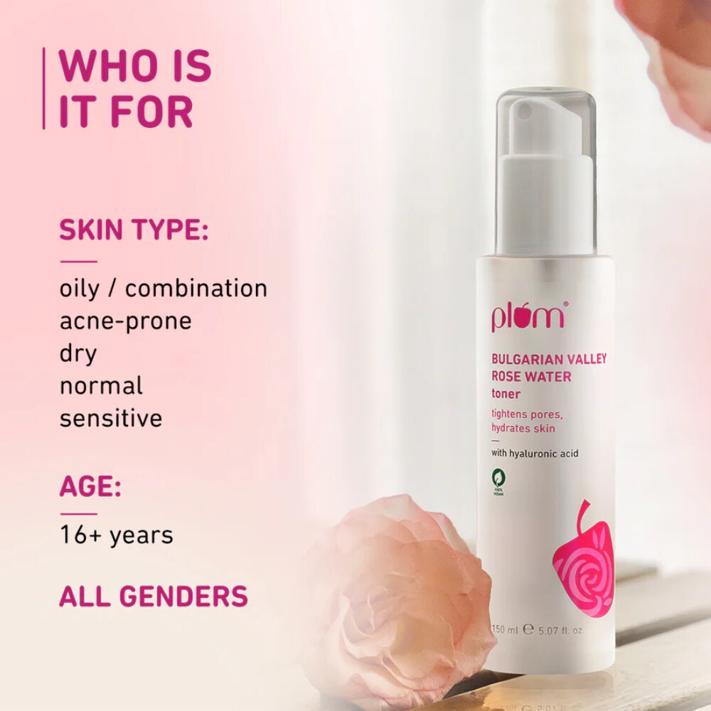 Plum Bulgarian Valley Rose Water Alcohol-Free Spray Toner with Hyaluronic Acid, Hydrates & Refreshes (150ml)