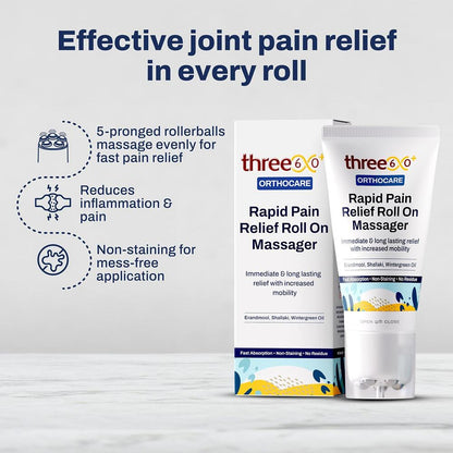three60+ Rapid Pain Relief & Joint Mobility Combo (60 Tablets + 50ml Roll On Massager)