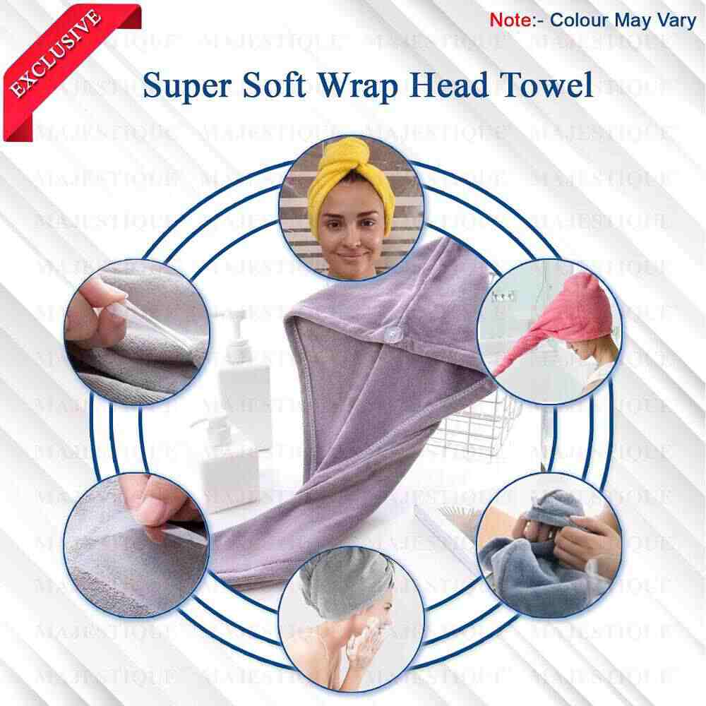 Majestique Hair Towel Wrap, Quick Dry Hair Turban for Curly, Long, and Thick Hair (Multicolor)