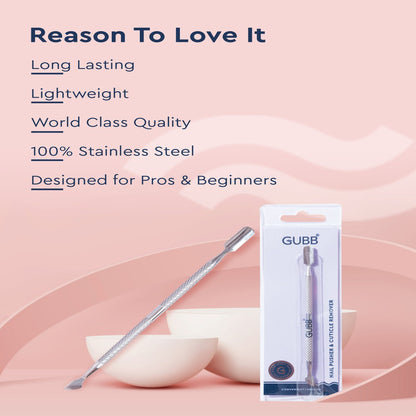 GUBB Stainless Steel Nail Pusher & Cuticle Remover, Manicure Tool