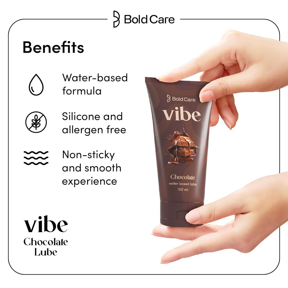 Bold Care Vibe - Natural Personal Lubricant for Men and Women, Premium Chocolate Flavour, Water Based Lube (100ml)