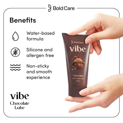 Bold Care Vibe - Natural Personal Lubricant for Men and Women, Premium Chocolate Flavour, Water Based Lube (100ml)