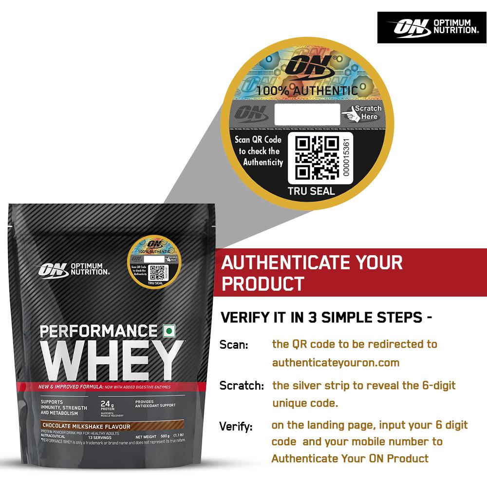 Optimum Nutrition (ON) Performance Whey Protein Powder 0.5Kg (Chocolate Milkshake)