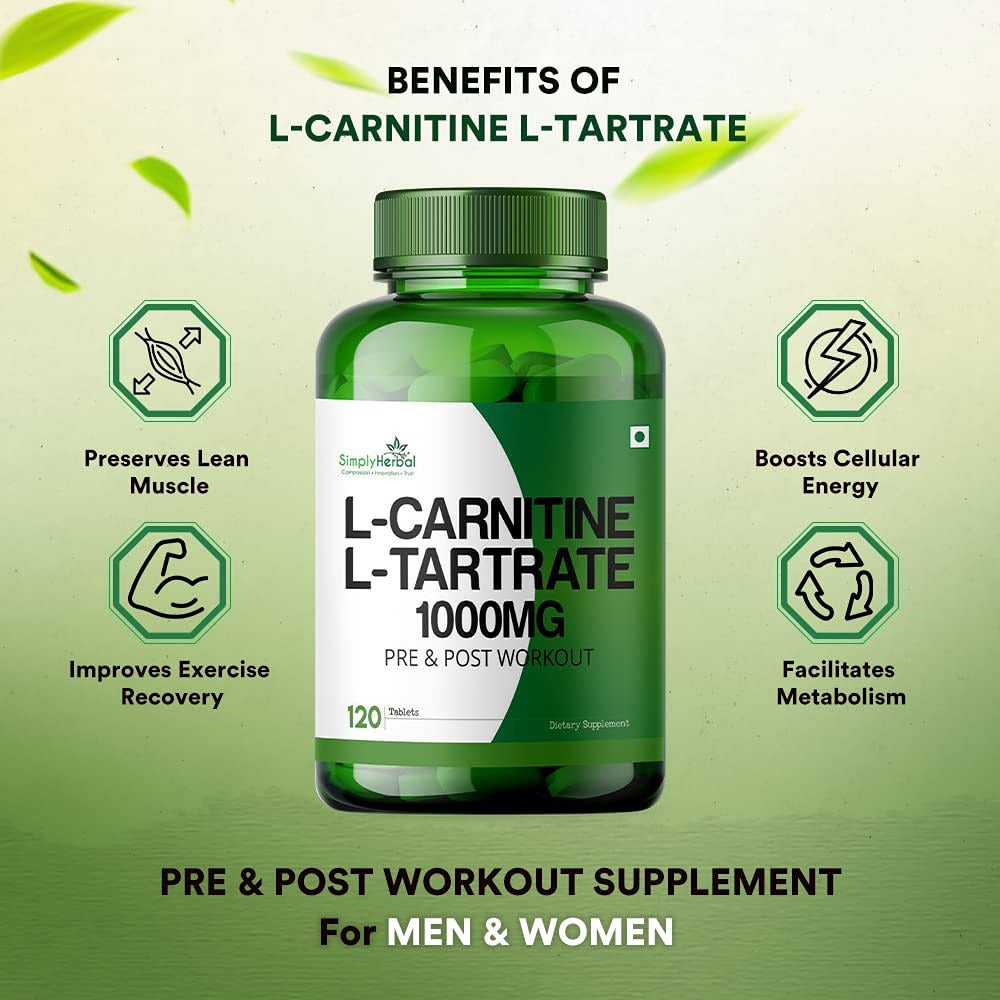 Simply Herbal L-Carnitine with L-Tartrate Tablets - 120 Tablets