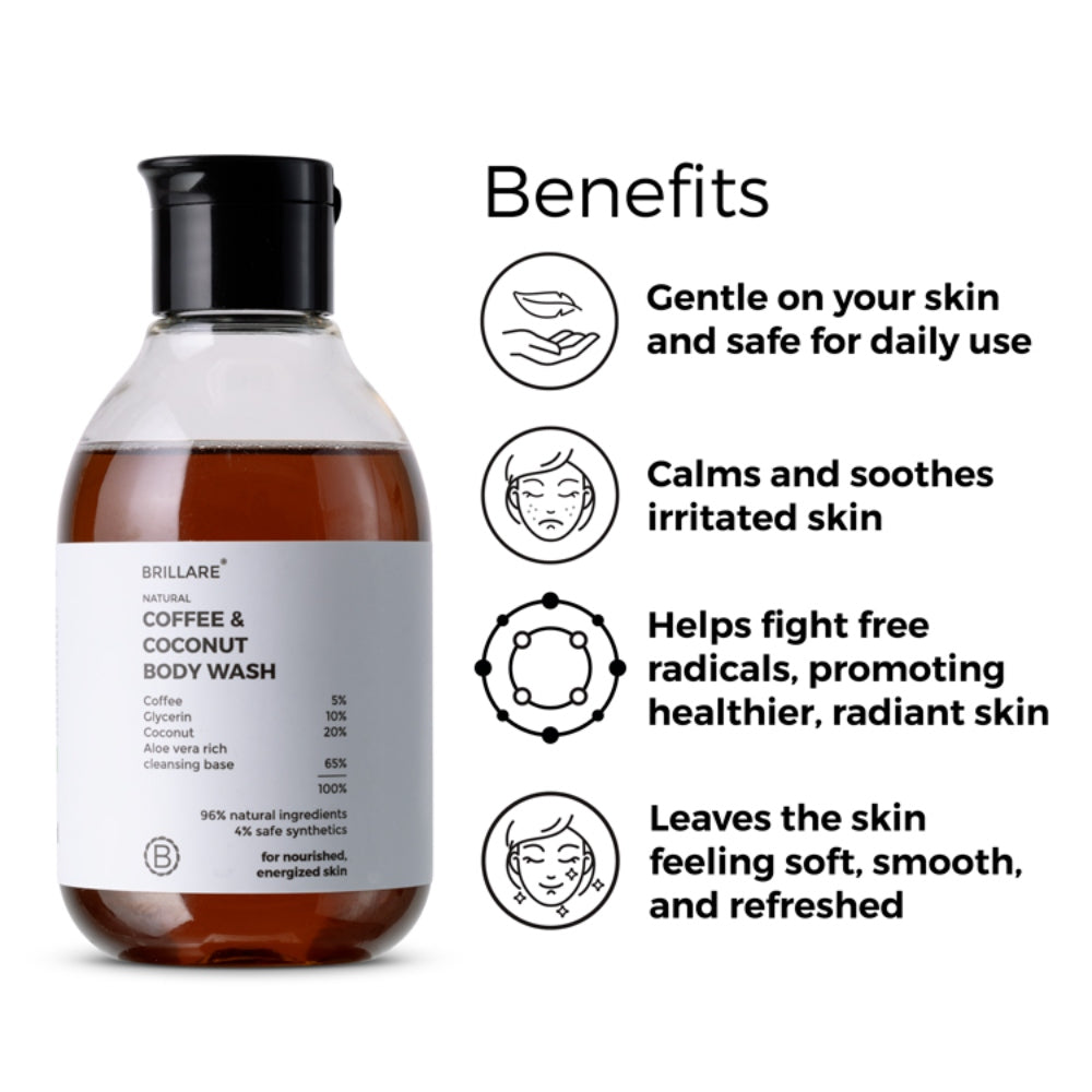 Brillare Coffee & Coconut Body Wash for Energized & Moisturised Skin- 200 ml