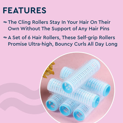 GUBB Hair Rollers For Hair Curling - Self Grip Holding Rollers - Rollers for Hair - Hair Rollers for Small Hair - Hair Rollers with Clips- 6 Large Small Curlers - Blue