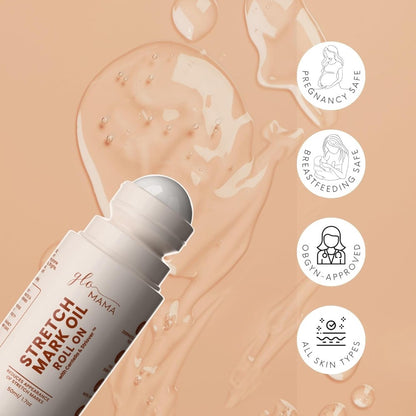 GLO Mama Stretch Mark Oil Roll-On for Pregnancy | With Centella Asiatica & Striover | Prevents & Reduces Stretch Marks | Doctor-Formulated, Safe for Moms-to-Be