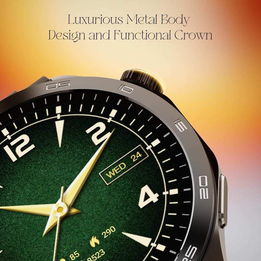 boAt Enigma Radiant Men's Luxury Watch w/Functional Crown,Bluetooth Calling, Upto 6 Days Battery, Sports Modes, Guided Breathing, 1.43"(3.63 cm) AMOLED Display Fitness Smart Watch (Active Black)