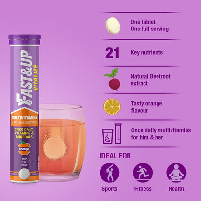 Fast&Up Vitalize Multivitamins & Natural Beetroot for Nutrition, Orange( 20 Tablet)