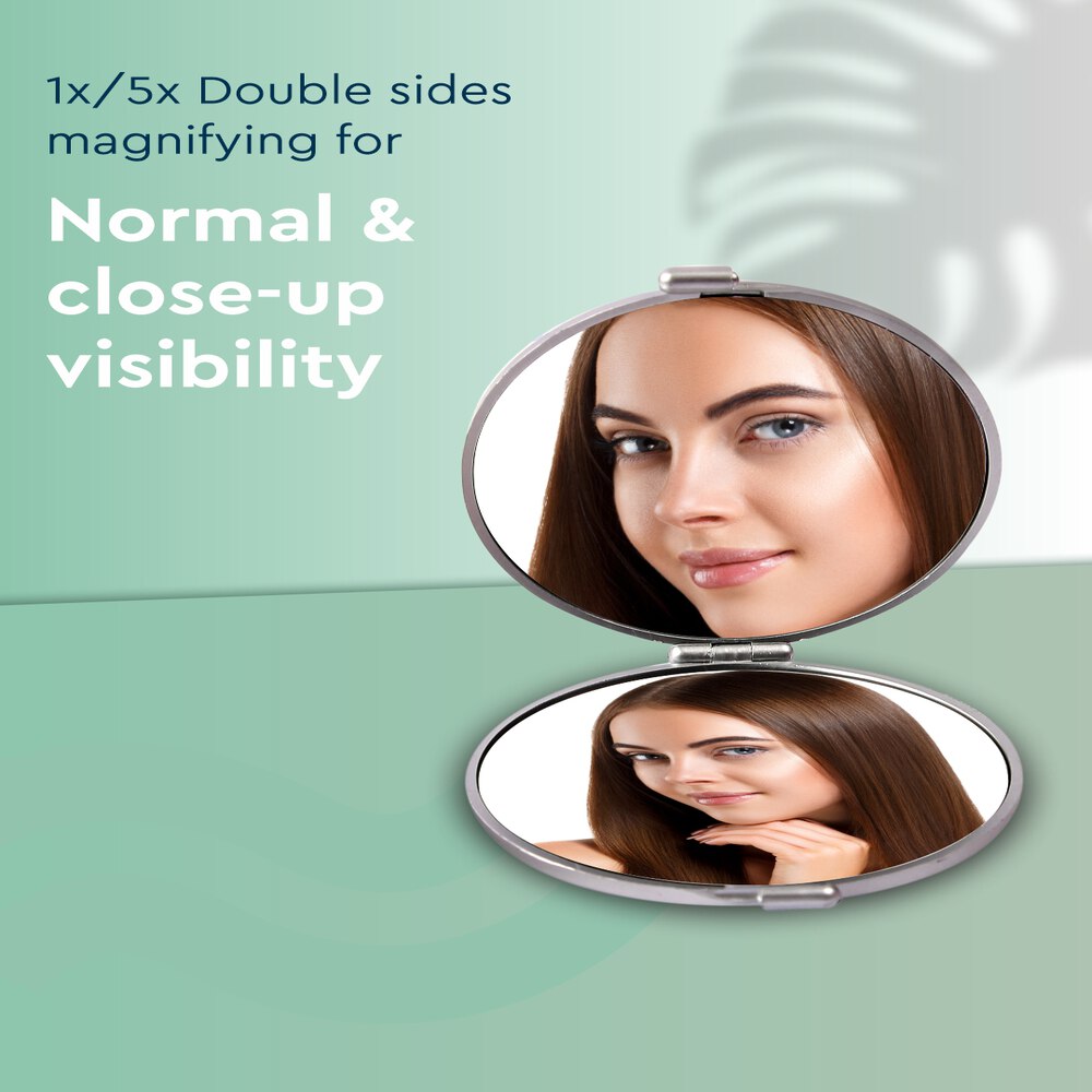 GUBB Travel Mirror Compact Cosmetic Bag Mirror for Women Magnifying Mirror for Makeup 5X - Silver - Compact in Size C71-Easy to Carry - Dual Side Mirror - Can be rotated to 180 Degrees