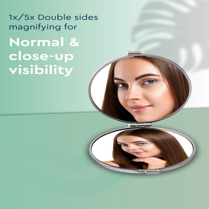 GUBB Travel Mirror Compact Cosmetic Bag Mirror for Women Magnifying Mirror for Makeup 5X - Silver - Compact in Size C71-Easy to Carry - Dual Side Mirror - Can be rotated to 180 Degrees