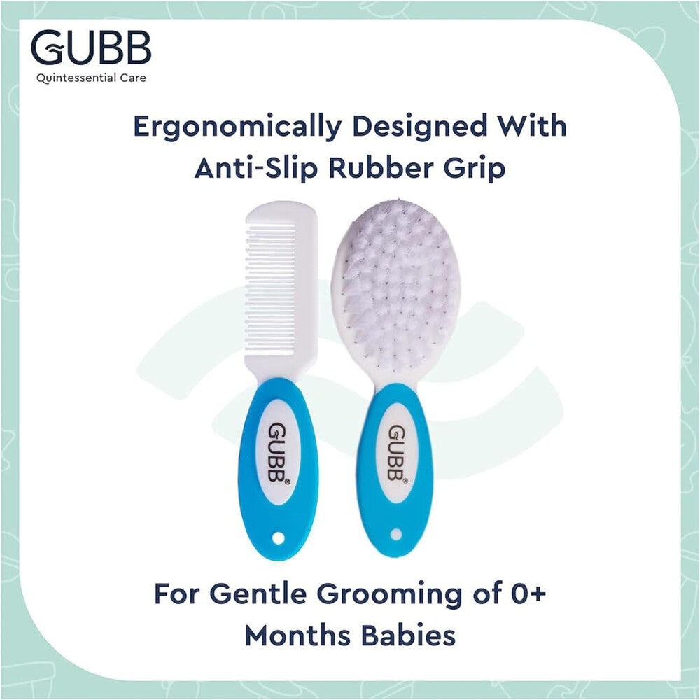GUBB Baby Grooming Kit for New Born Baby, Baby Comb & Brush Set with Soft Nylon Bristles (Blue)