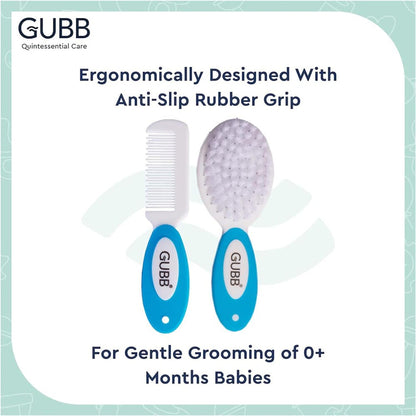 GUBB Baby Grooming Kit for New Born Baby, Baby Comb & Brush Set with Soft Nylon Bristles (Blue)