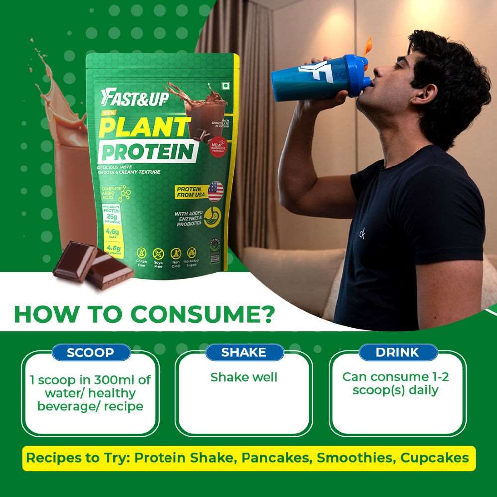 Fast&Up Plant Protein with Added Enzymes & Probiotics, Rich Chocolate (25 Serving)