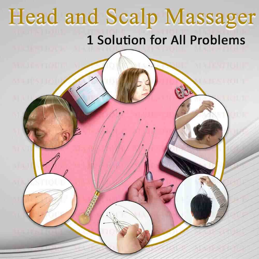 Majestique Head and Scalp Massager, Handheld Head Massage Tingle Stress Relief (Color May Vary)