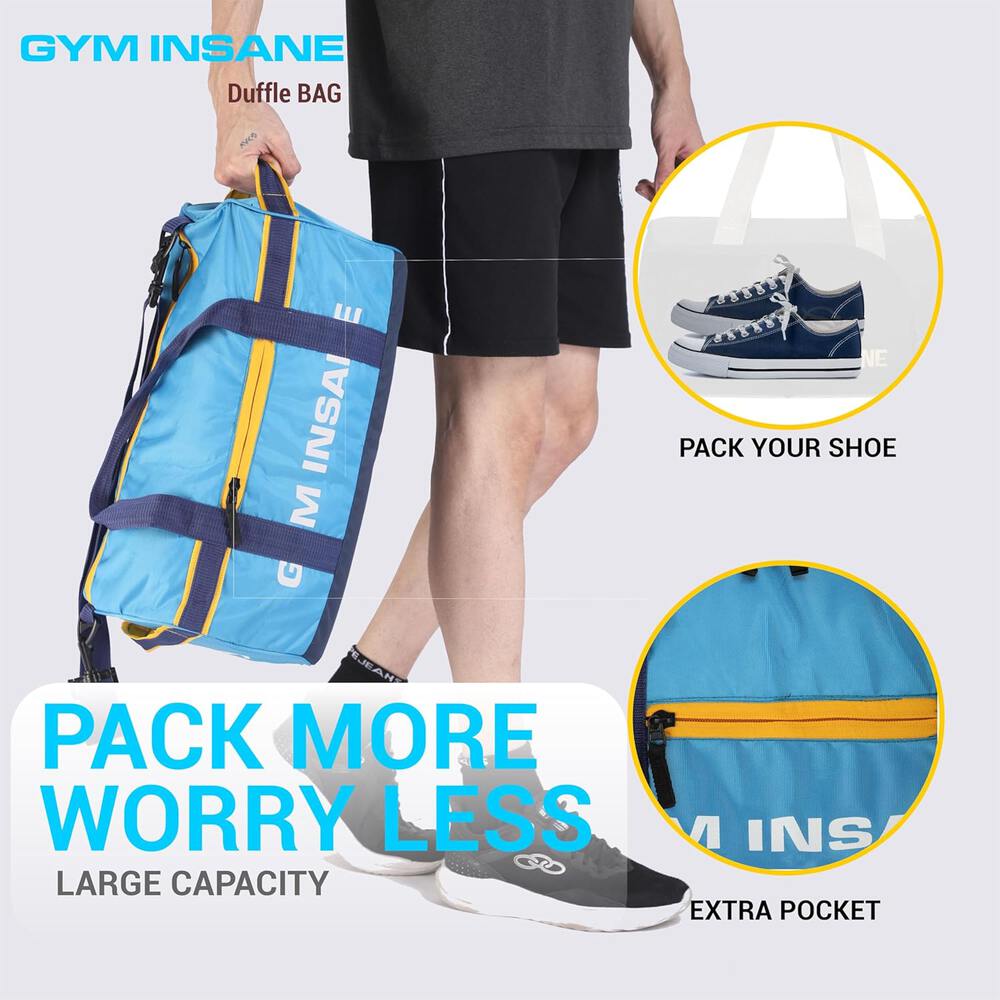 GYM INSANE BLUESAC Polyester Duffle Bag with Shoe Compartment for Men & Women - Color Sky Blue(26 Ltr)