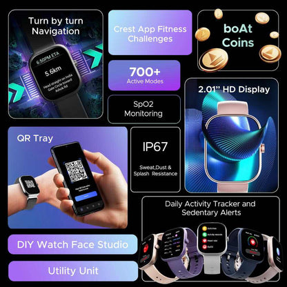 boAt Wave Sigma 3 w/Turn-by-Turn Navigation, 2.01" HD Display, Bluetooth Calling, Crest+ OS, QR Tray, Watch Face Studio, Coins, Emergency SOS Smart Watch for Men & Women (Cherry Blossom)