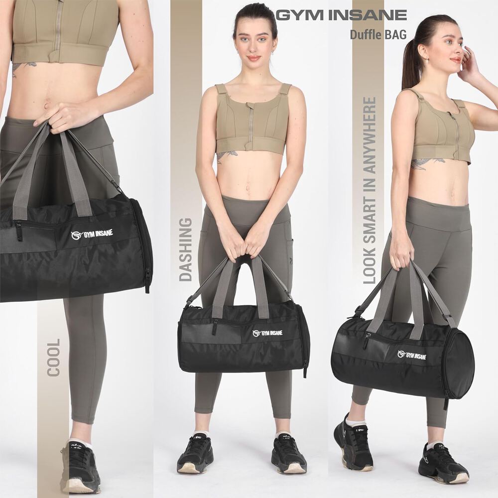 GYM INSANE Midnight VOYOGEAR Polyester Duffle Bag with Shoe Compartment for Men & Women - Color Black(21 Ltr)