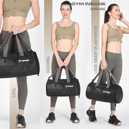 GYM INSANE Midnight VOYOGEAR Polyester Duffle Bag with Shoe Compartment for Men & Women - Color Black(21 Ltr)