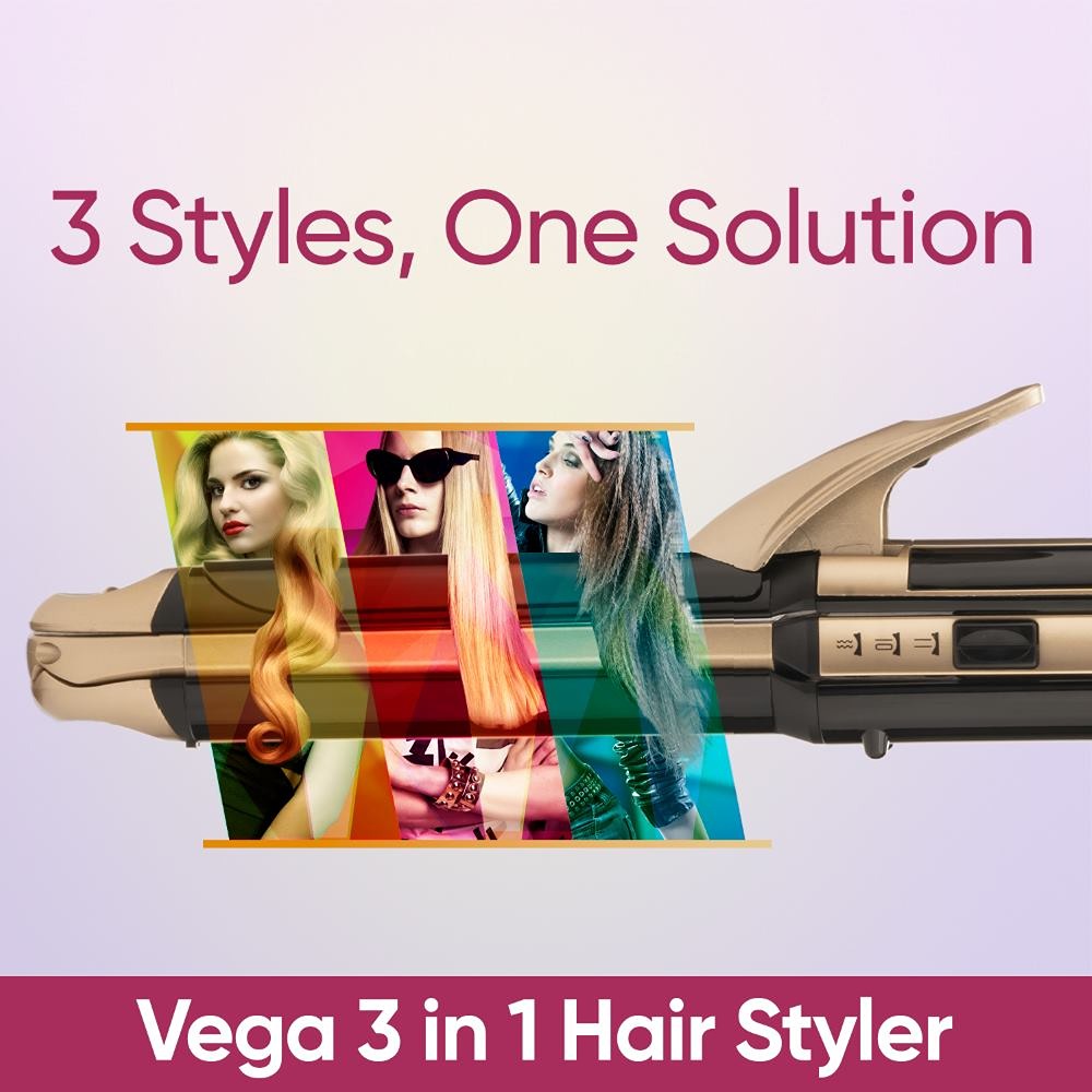 Vega 3 In 1 Hair Styler- Straightener, Curler And Crimper For Women