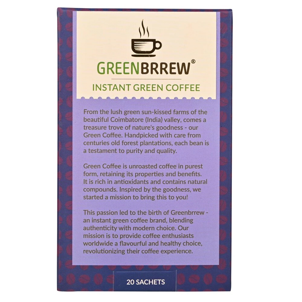 Green Brrew Instant Green Coffee-Hazelnut (20 Sachets)