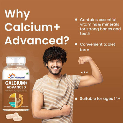 Dr. Morepen Calcium+ Advanced Tablets with Vitamin - D2, Magnesium & Zinc - 120 Veg Tablets (Pack of 2)