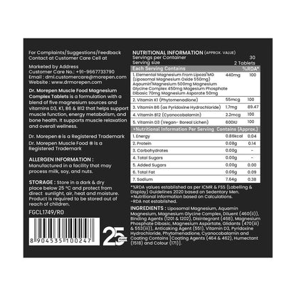 Dr. Morepen Muscle Food 5 Magnesium Complex- Advanced Magnesium Complex with 5 Magnesium Blend- 60 Tablets