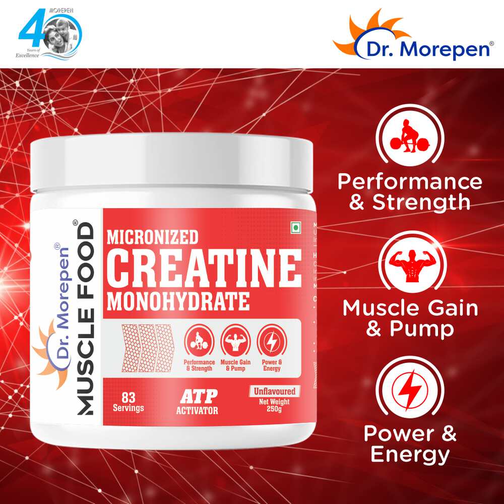 Dr. Morepen MUSCLE FOOD CREATINE MONOHYDRATE - UNFLAVOURED (250 gms)