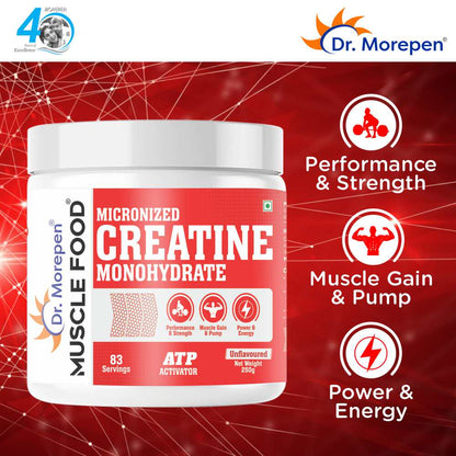 Dr. Morepen MUSCLE FOOD CREATINE MONOHYDRATE - UNFLAVOURED (250 gms)