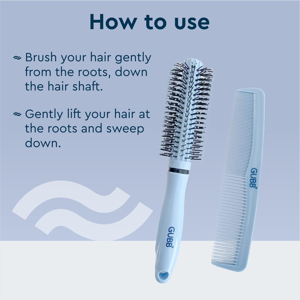 GUBB Grooming Stylish Combo of Round Rolling Curling Roller Comb Hair Brush & Half Coarse and Half Fine General Grooming Comb (Blue)