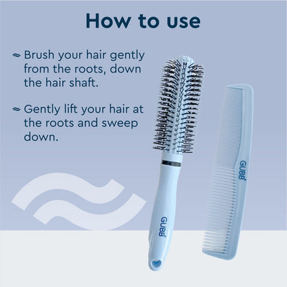 GUBB Grooming Stylish Combo of Round Rolling Curling Roller Comb Hair Brush & Half Coarse and Half Fine General Grooming Comb (Blue)