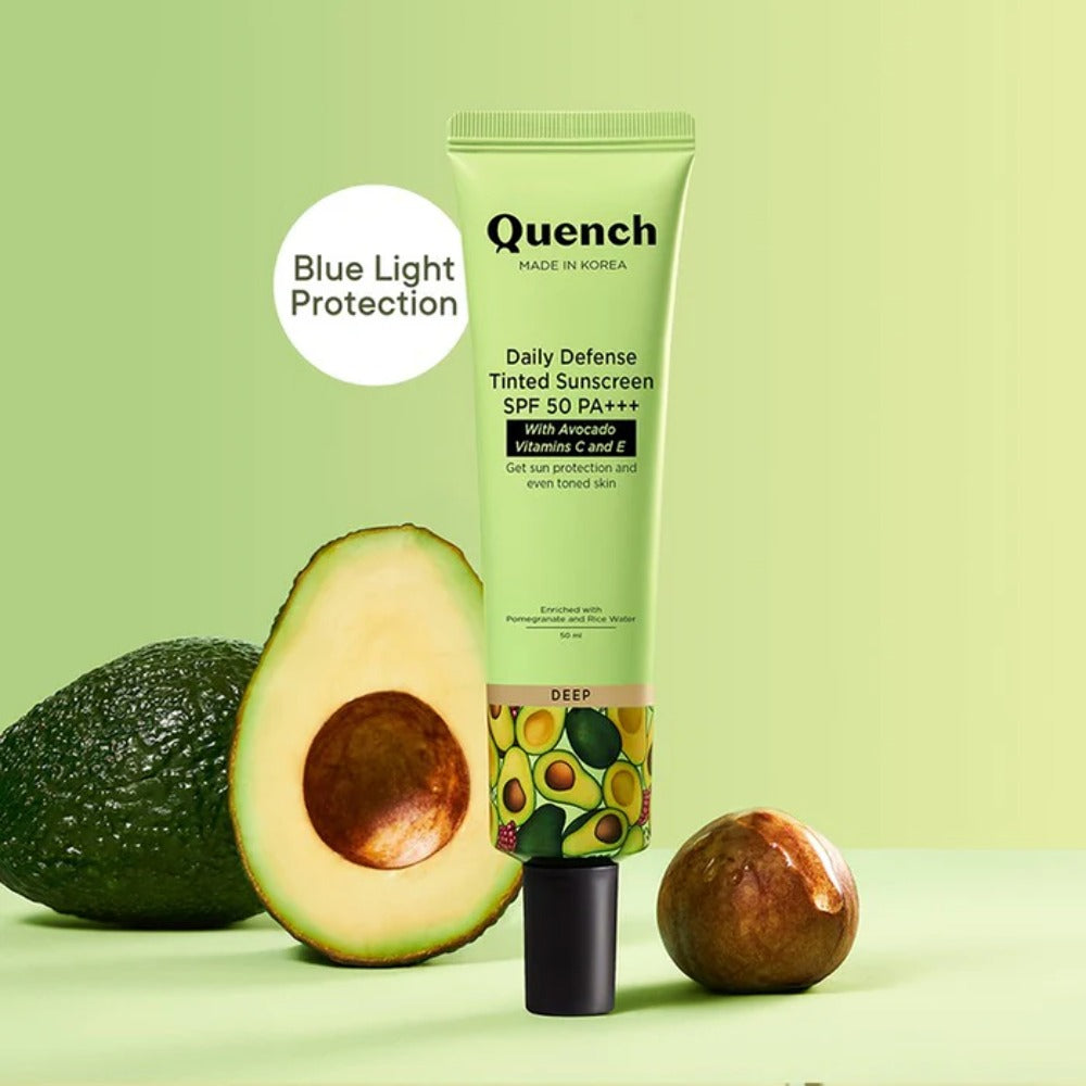 Quench Daily Defense Tinted Sunscreen SPF 50 PA+++ with Avocado Vitamins C & E - Medium (50ml)