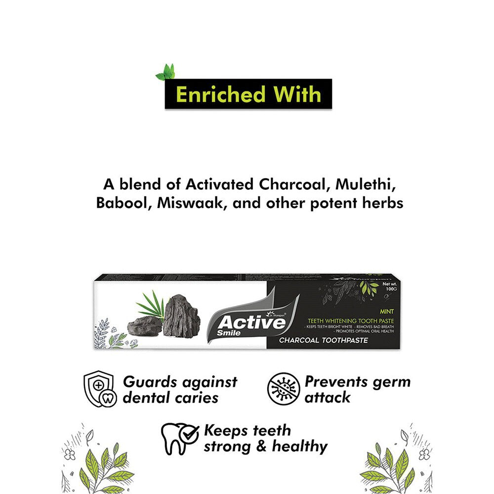 DR. MOREPEN Active Smile Charcoal Toothpaste for Teeth Whitening & Bad Breath Removal (100 gms)