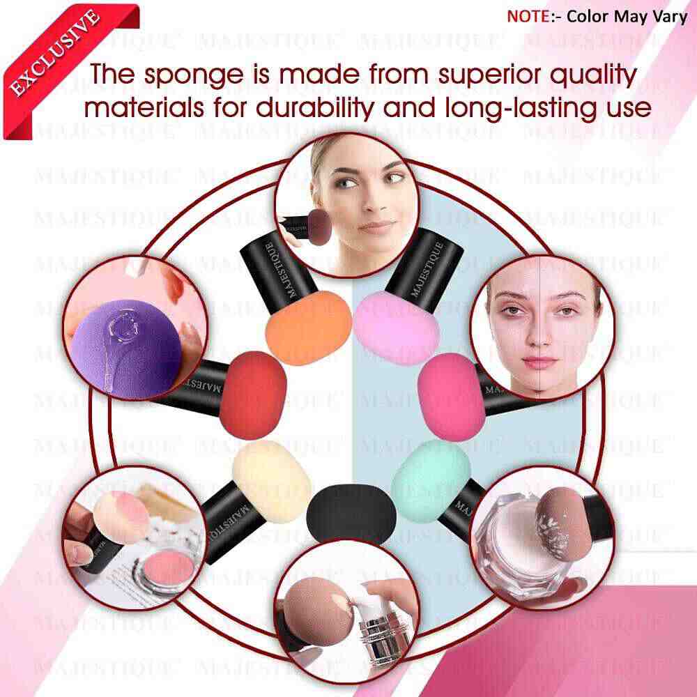 Majestique Mushroom Head Sponge with Handle Case FC82 Powder Puff (Color May Vary)