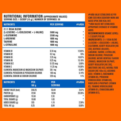 Fast&Up BCAA Advanced Sport Muscle Recovery & Endurance ,Orange (30 Servings)