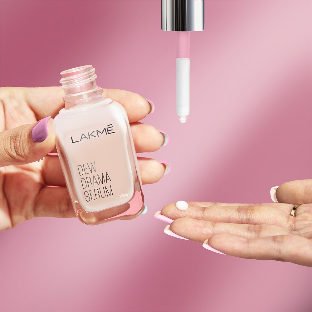 Lakme Dew Drama Serum, 6% Vit B3, E, F & Pro-Ceramides for Skin Barrier & Dewy Radiance (30ml)