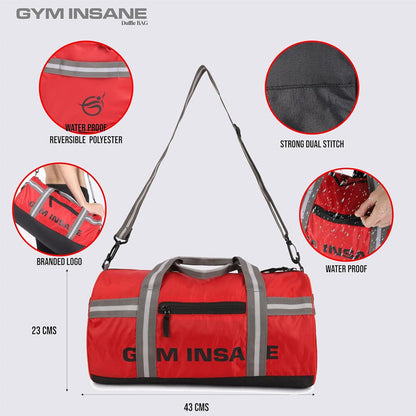 GYM INSANE REDSAC Polyester Duffle Bag with Shoe Compartment for Men & Women Color - Red (26 Ltr)