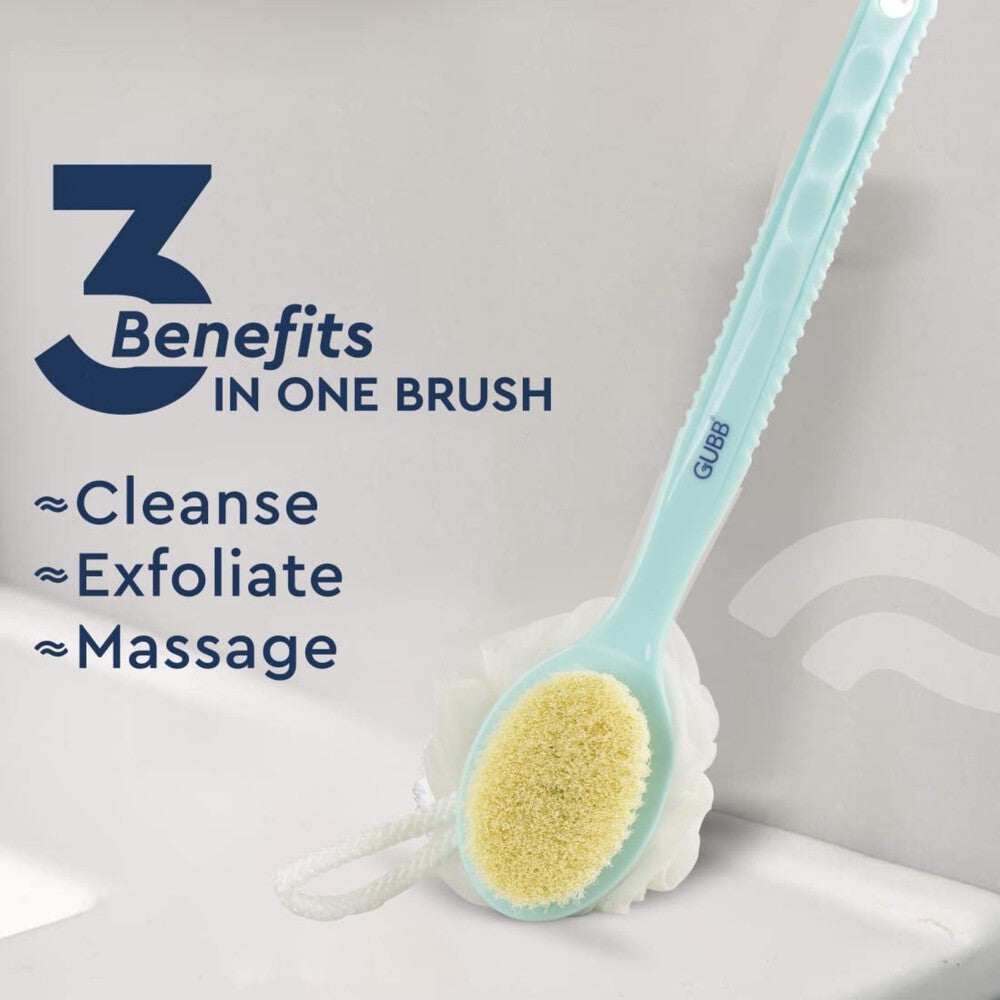 GUBB 2 IN 1 Loofah with Handle Back Scrubber, Dual Sided Exfoliating for Cleanse, Exfoliate & Massage
