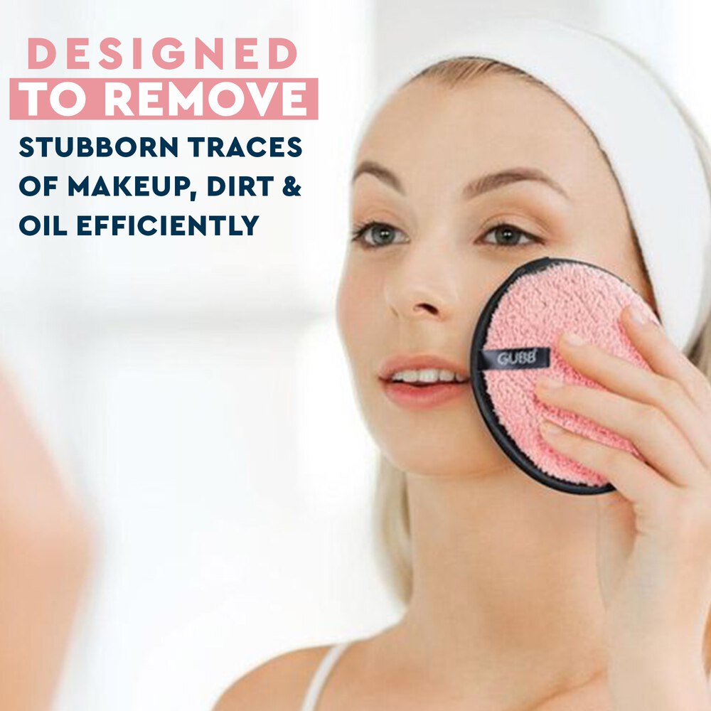GUBB Makeup Remover Pads, Soft Round Double-Sided and Washable Facial Cleansing Pad Towels (Pack of 2, Pink & Beige)