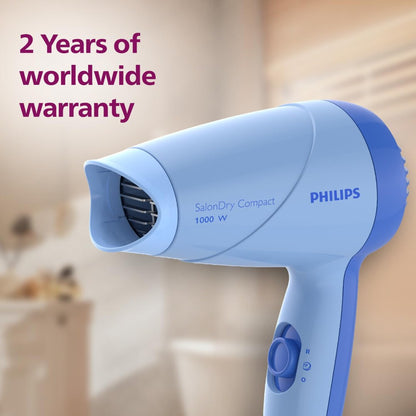 Philips HP8100/60 Compact Hair Dryer| 2 Flexible heat setting| ThermoProtect prevents overhearting | 1000 Watts- Blue