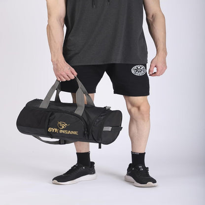 GYM INSANE Gym Duffle Bags for Men Gym Bag with Shoe Compartment for Men - Women - Boys & Girls (Black/Golden)
