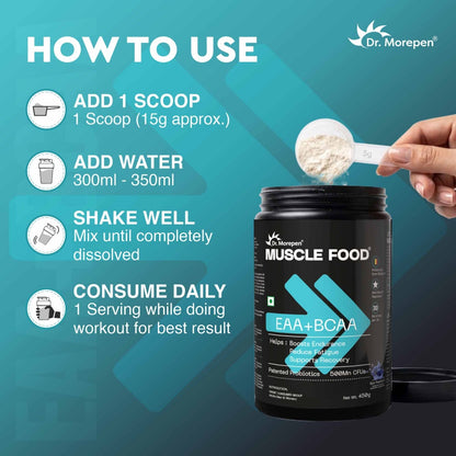 Dr. Morepen MUSCLE FOOD EAA+BCAA - BLUE RASPBERRY (450 gms)