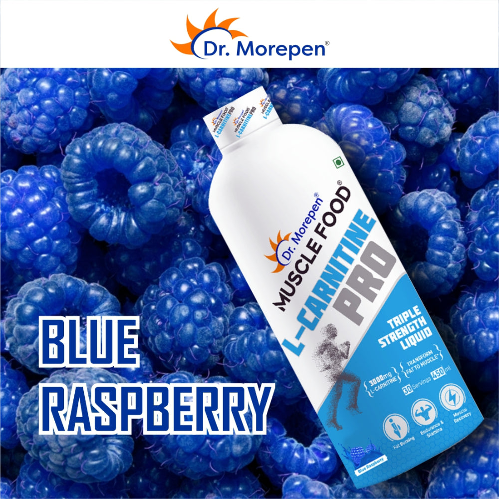 Dr. Morepen Muscle Food L-Carnitine Pro - Blue Raspberry Liquid, 450ml, 30 Servings