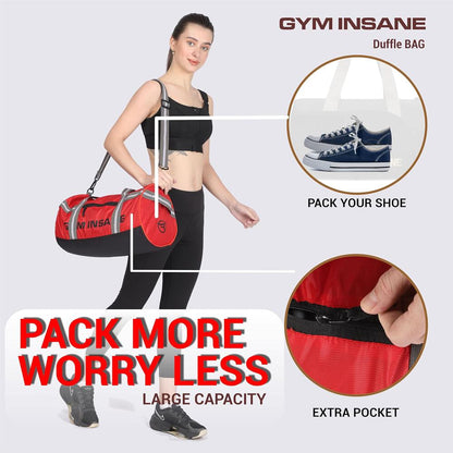 GYM INSANE REDSAC Polyester Duffle Bag with Shoe Compartment for Men & Women Color - Red (26 Ltr)
