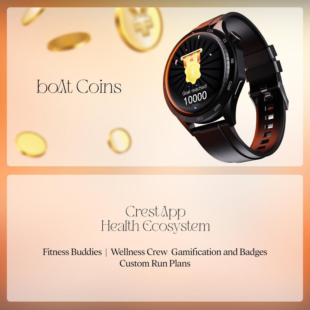 boAt Enigma Radiant Men's Luxury Watch w/Functional Crown,Bluetooth Calling, Upto 6 Days Battery, Sports Modes, Guided Breathing, 1.43"(3.63 cm) AMOLED Display Fitness Smart Watch (Active Black)