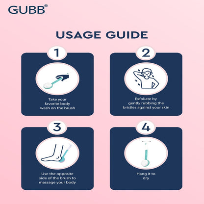 GUBB Bath Brush with Long Handle Dual Sided Exfoliating Bath Brush for Cleanse, Exfoliate & Massage